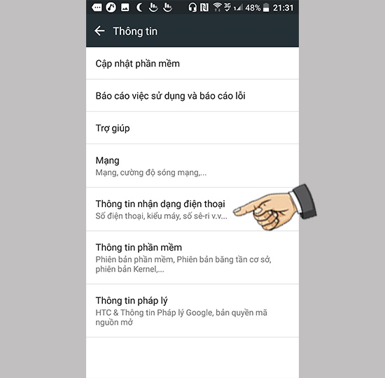 vào thông tin nhận dạng